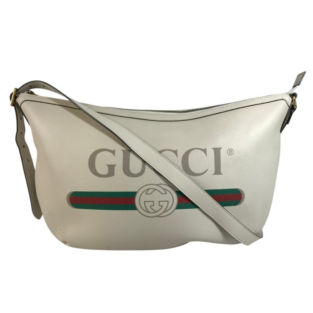 GUCCI 523588 Logo Hobo Bag Half Moon Crossbody Shoulder Leather Women's White